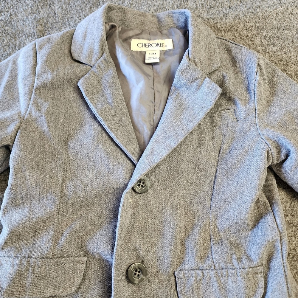 Cherokee Toddler Gray Blazer Jacket Size 12M Dress Coat Formal Suit Jacket